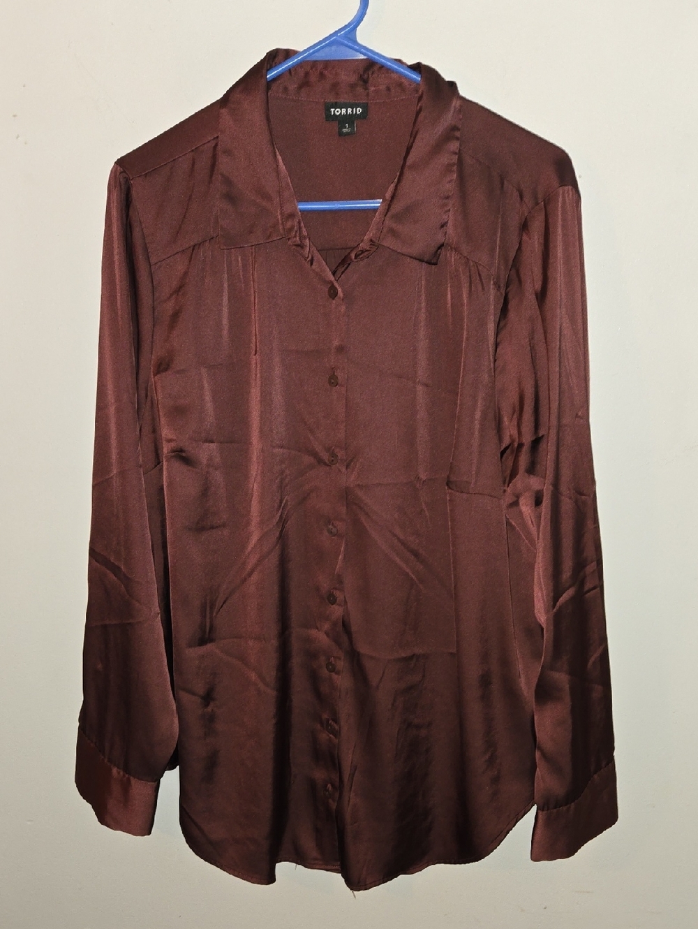 torrid Satin Button-Front Blouse in Mahogany Brown
